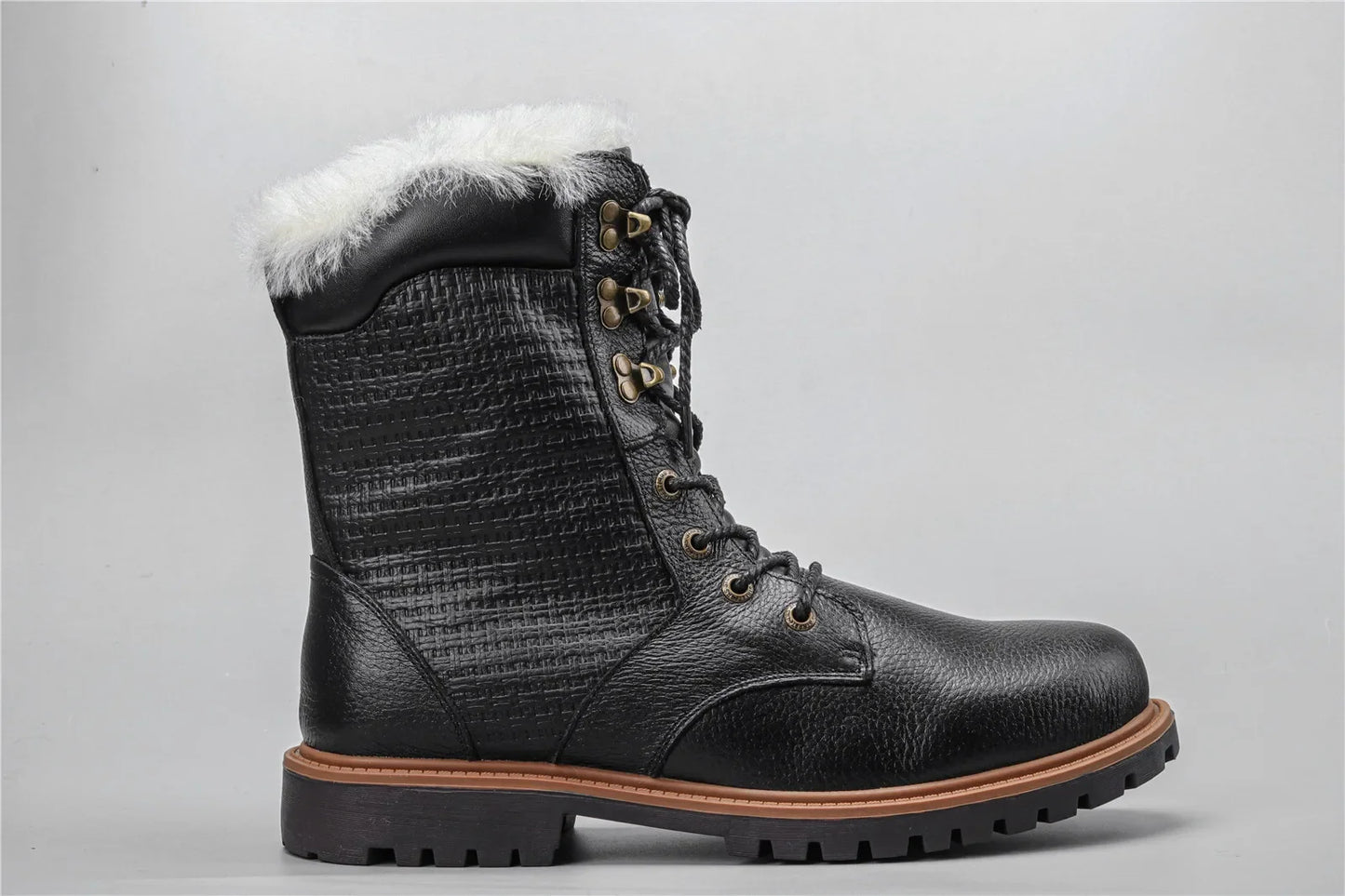 Natural Wool Winter Boots Genuine Natural Cow leather Warmest Men Winter Boots 2024