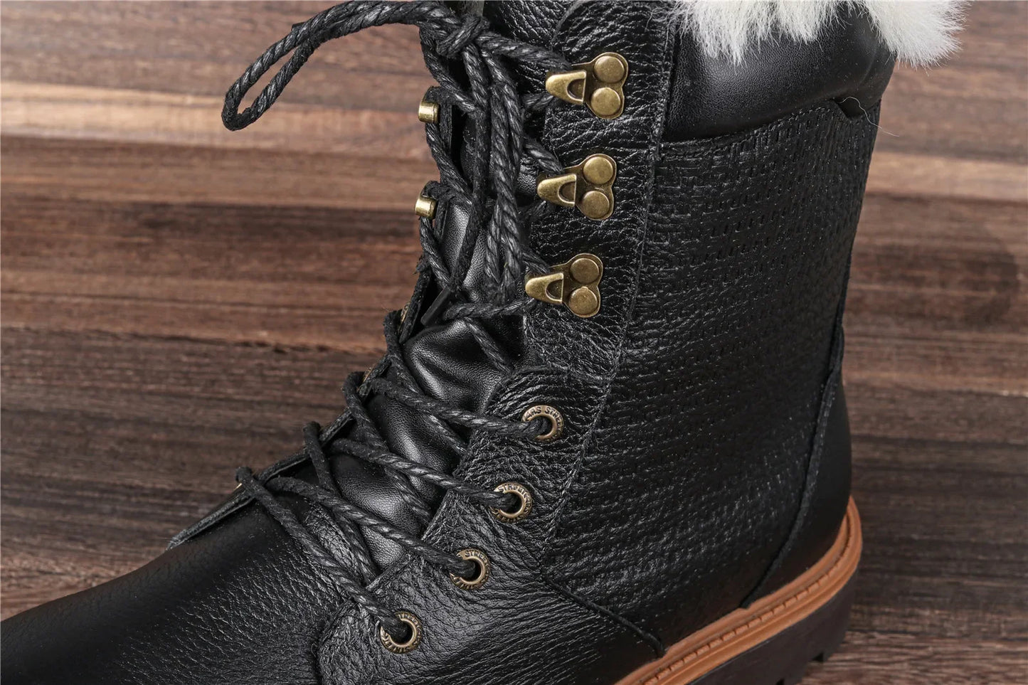 Natural Wool Winter Boots Genuine Natural Cow leather Warmest Men Winter Boots 2024