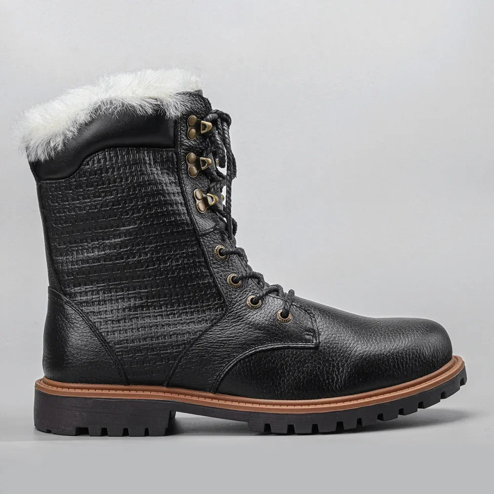 Natural Wool Winter Boots Genuine Natural Cow leather Warmest Men Winter Boots 2024