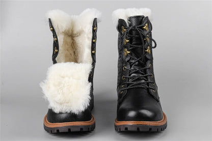 Natural Wool Winter Boots Genuine Natural Cow leather Warmest Men Winter Boots 2024