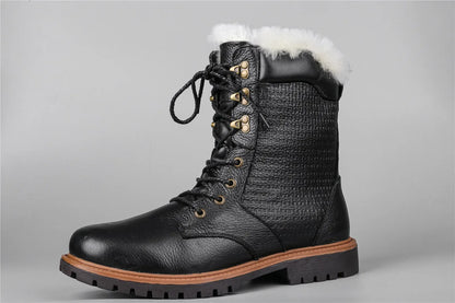 Natural Wool Winter Boots Genuine Natural Cow leather Warmest Men Winter Boots 2024