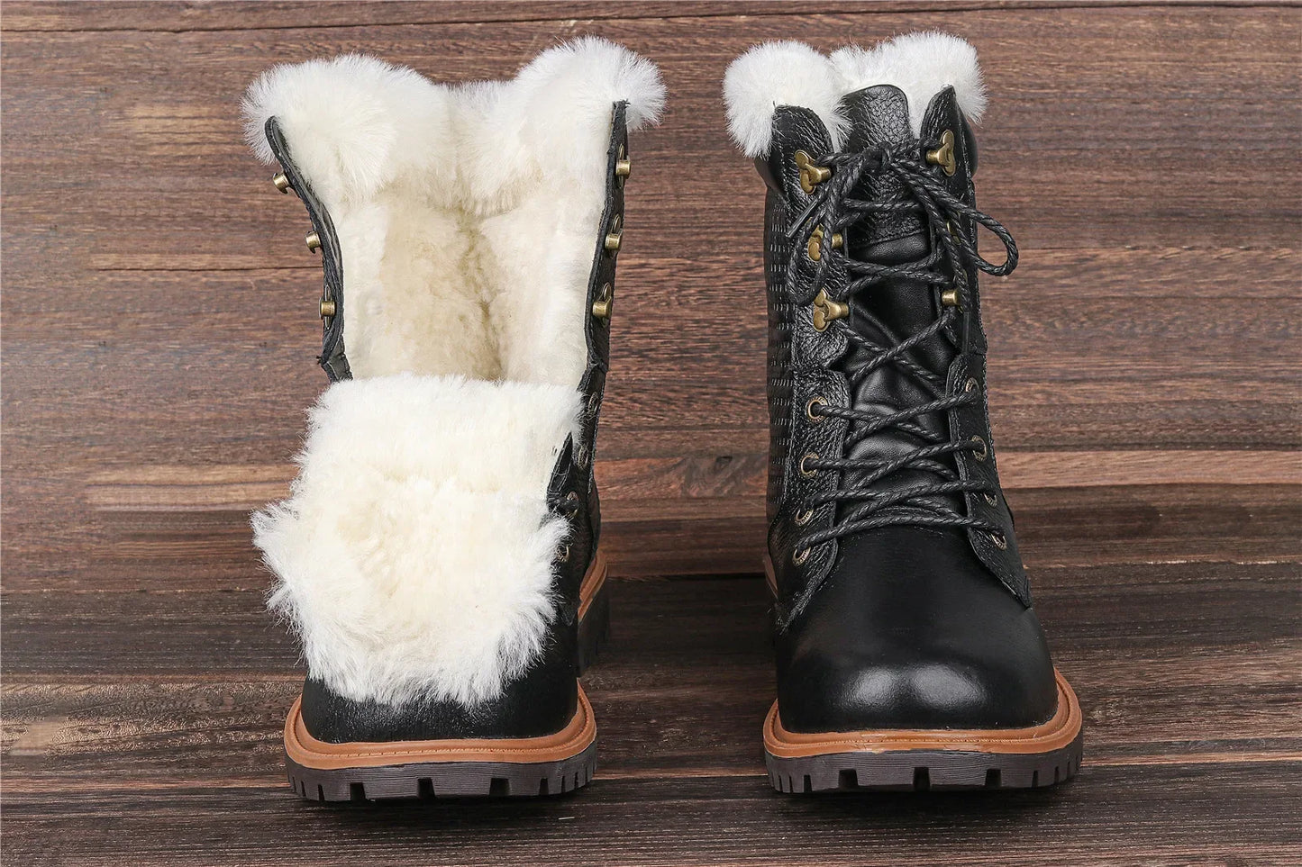 Natural Wool Winter Boots Genuine Natural Cow leather Warmest Men Winter Boots 2024