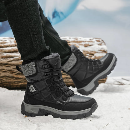 New Warm Plush Men's Snow Boots Lace Up High Top Men's Boots Waterproof Winter Ankle Boots Outdoor Anti-Slip Men Hiking Boots