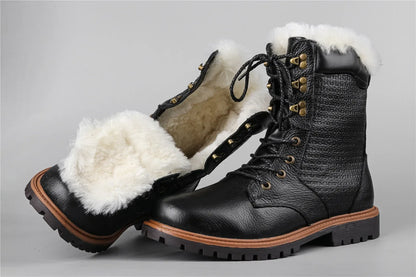 Natural Wool Winter Boots Genuine Natural Cow leather Warmest Men Winter Boots 2024