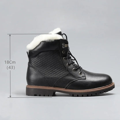 Natural Wool Winter Boots Genuine Natural Cow leather Warmest Men Winter Boots 2024