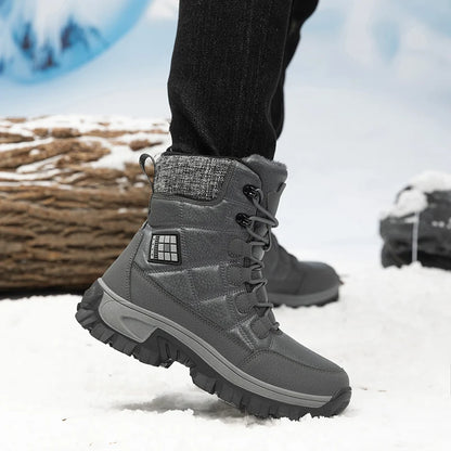 New Warm Plush Men's Snow Boots Lace Up High Top Men's Boots Waterproof Winter Ankle Boots Outdoor Anti-Slip Men Hiking Boots