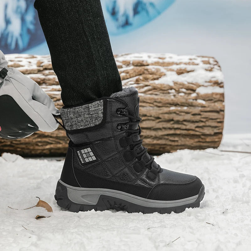 New Warm Plush Men's Snow Boots Lace Up High Top Men's Boots Waterproof Winter Ankle Boots Outdoor Anti-Slip Men Hiking Boots