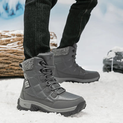 New Warm Plush Men's Snow Boots Lace Up High Top Men's Boots Waterproof Winter Ankle Boots Outdoor Anti-Slip Men Hiking Boots