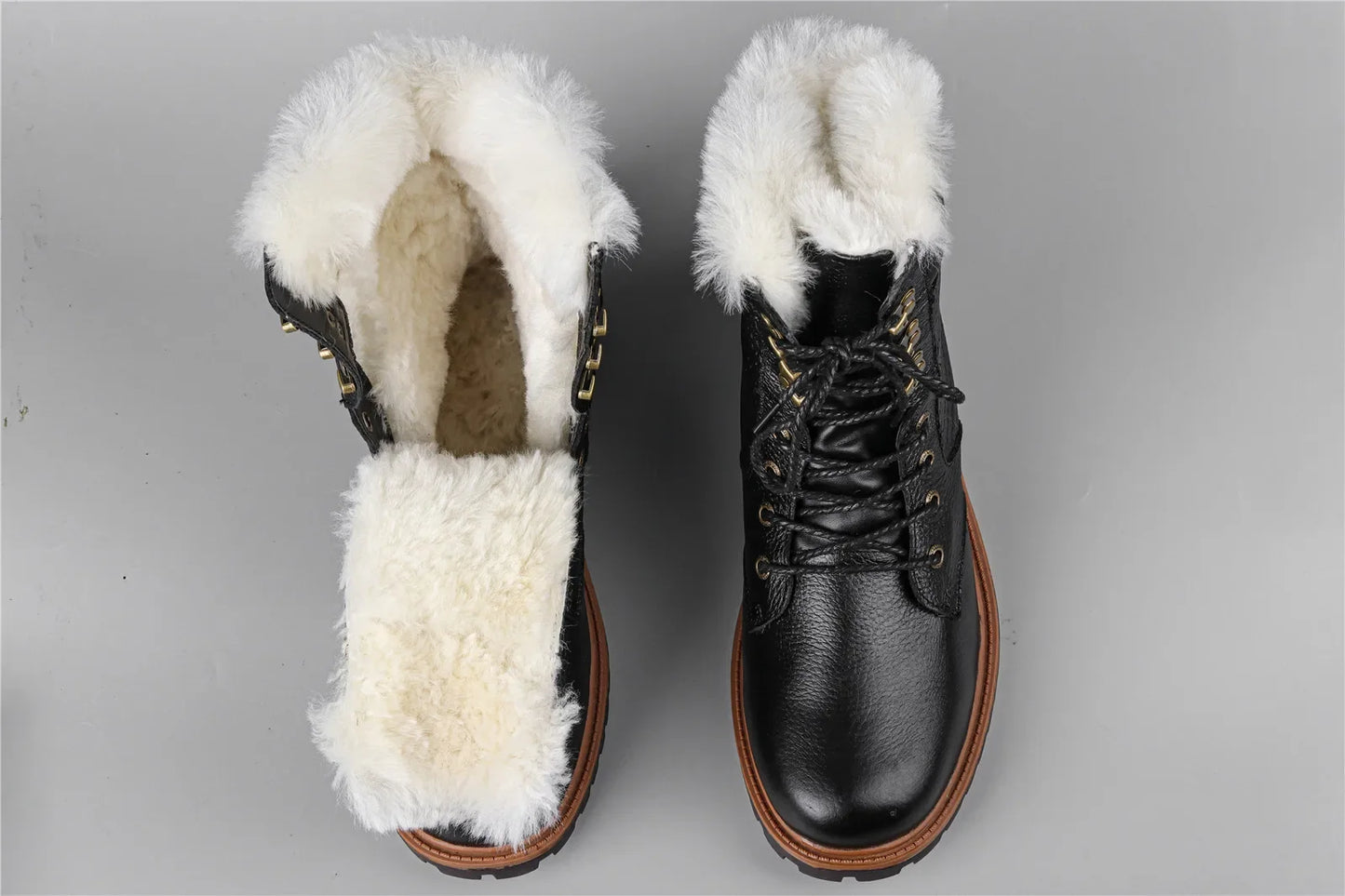 Natural Wool Winter Boots Genuine Natural Cow leather Warmest Men Winter Boots 2024