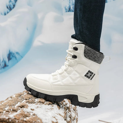 New Warm Plush Men's Snow Boots Lace Up High Top Men's Boots Waterproof Winter Ankle Boots Outdoor Anti-Slip Men Hiking Boots