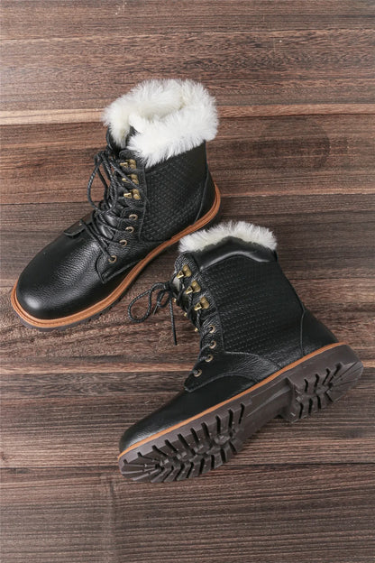 Natural Wool Winter Boots Genuine Natural Cow leather Warmest Men Winter Boots 2024