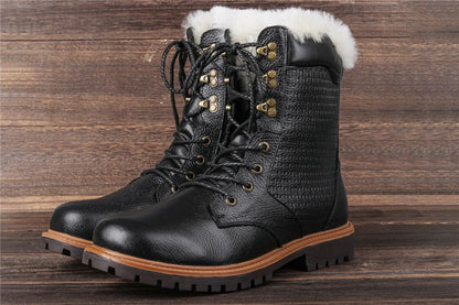 Natural Wool Winter Boots Genuine Natural Cow leather Warmest Men Winter Boots 2024