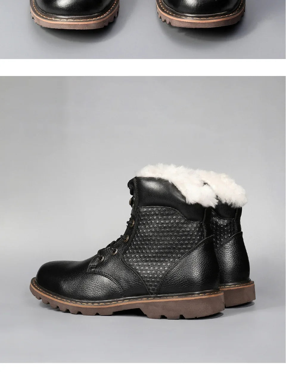 Natural Wool Winter Boots Genuine Natural Cow leather Warmest Men Winter Boots 2024