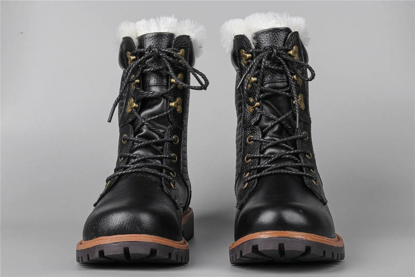 Natural Wool Winter Boots Genuine Natural Cow leather Warmest Men Winter Boots 2024