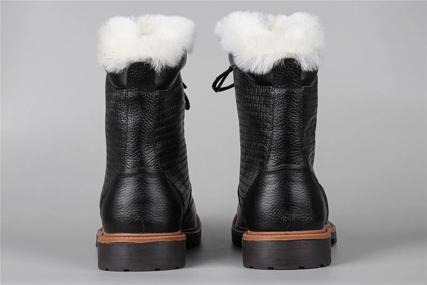 Natural Wool Winter Boots Genuine Natural Cow leather Warmest Men Winter Boots 2024