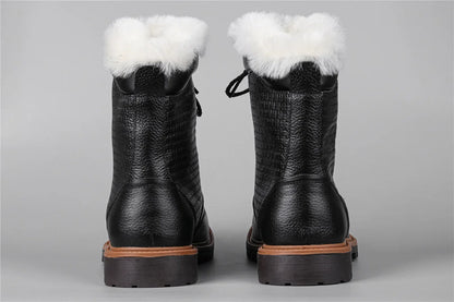 Natural Wool Winter Boots Genuine Natural Cow leather Warmest Men Winter Boots 2024