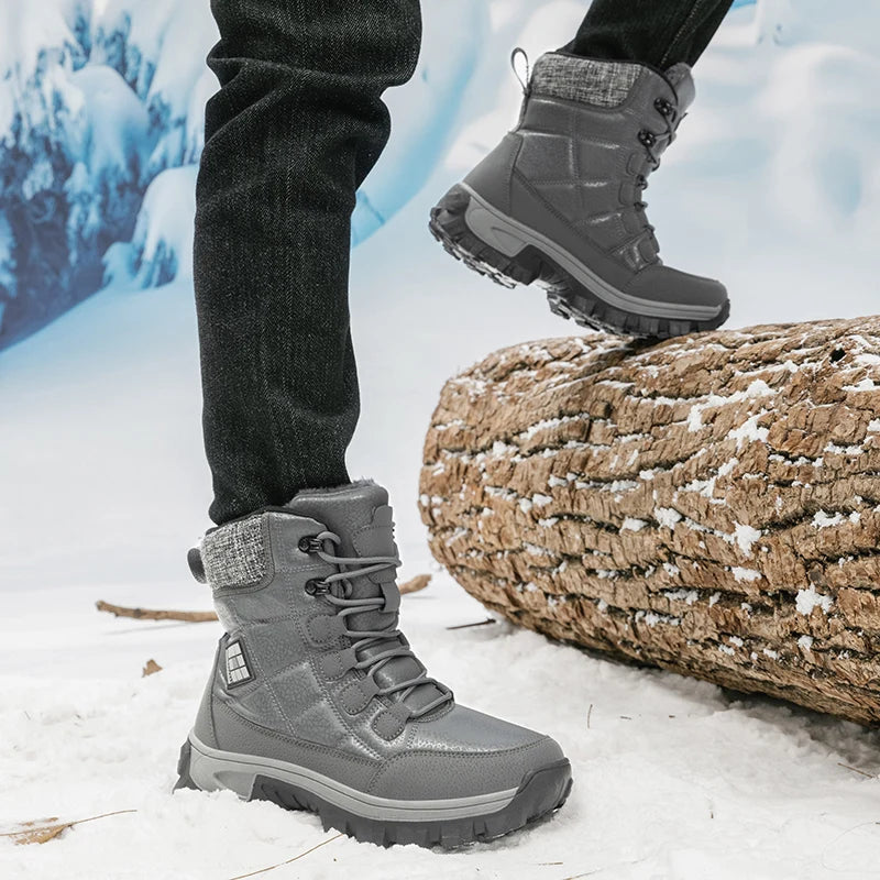 New Warm Plush Men's Snow Boots Lace Up High Top Men's Boots Waterproof Winter Ankle Boots Outdoor Anti-Slip Men Hiking Boots