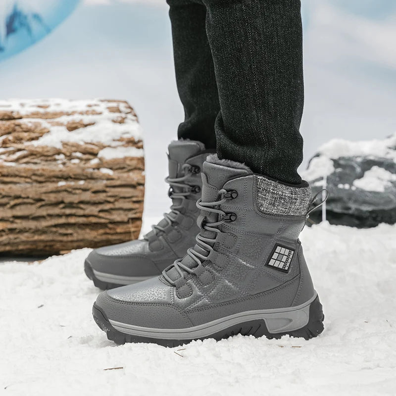 New Warm Plush Men's Snow Boots Lace Up High Top Men's Boots Waterproof Winter Ankle Boots Outdoor Anti-Slip Men Hiking Boots