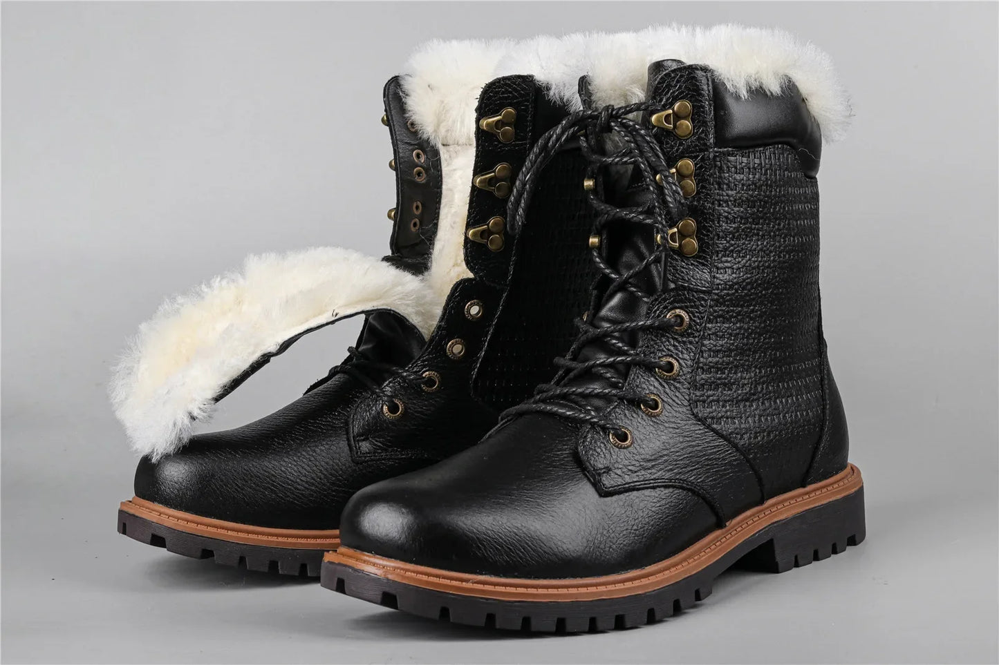 Natural Wool Winter Boots Genuine Natural Cow leather Warmest Men Winter Boots 2024