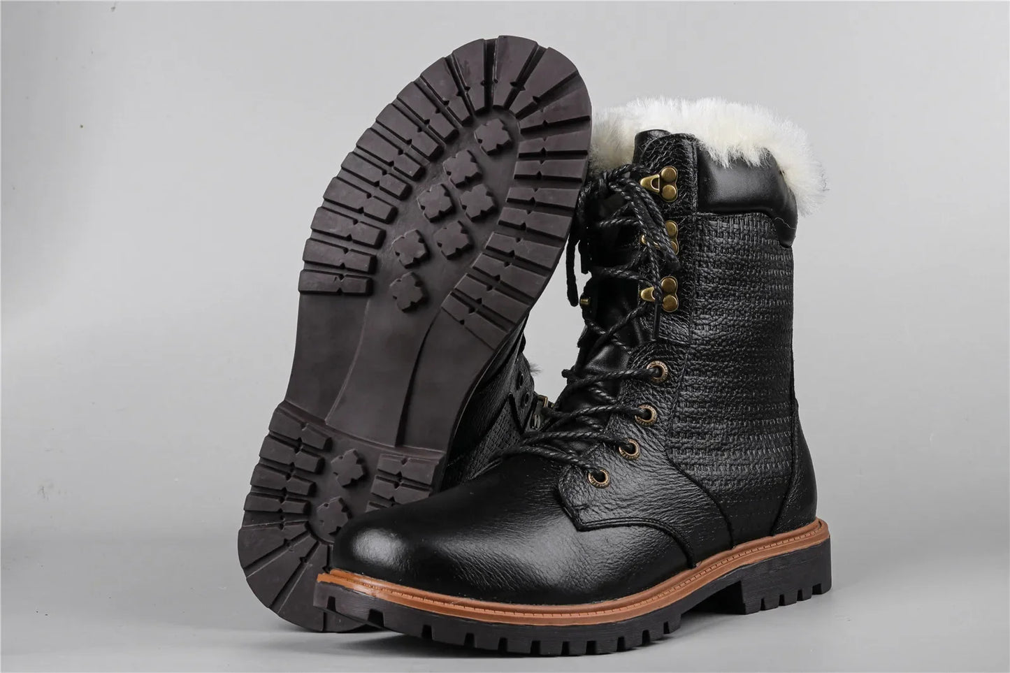 Natural Wool Winter Boots Genuine Natural Cow leather Warmest Men Winter Boots 2024