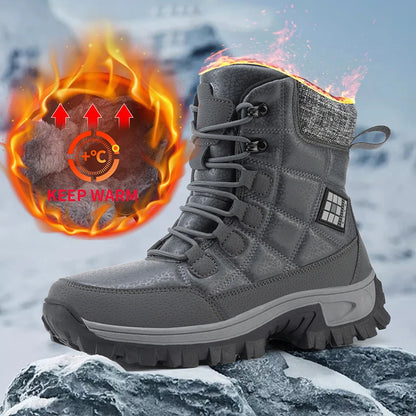 New Warm Plush Men's Snow Boots Lace Up High Top Men's Boots Waterproof Winter Ankle Boots Outdoor Anti-Slip Men Hiking Boots