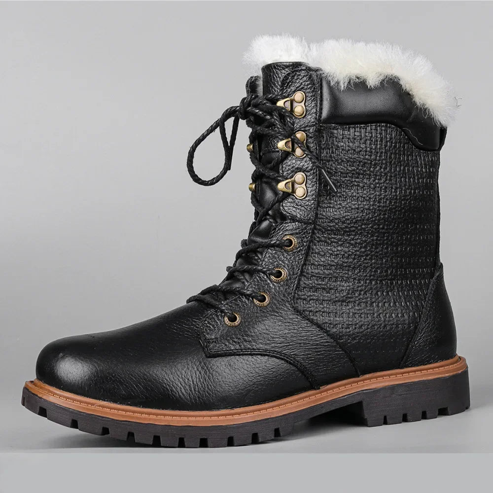 Natural Wool Winter Boots Genuine Natural Cow leather Warmest Men Winter Boots 2024