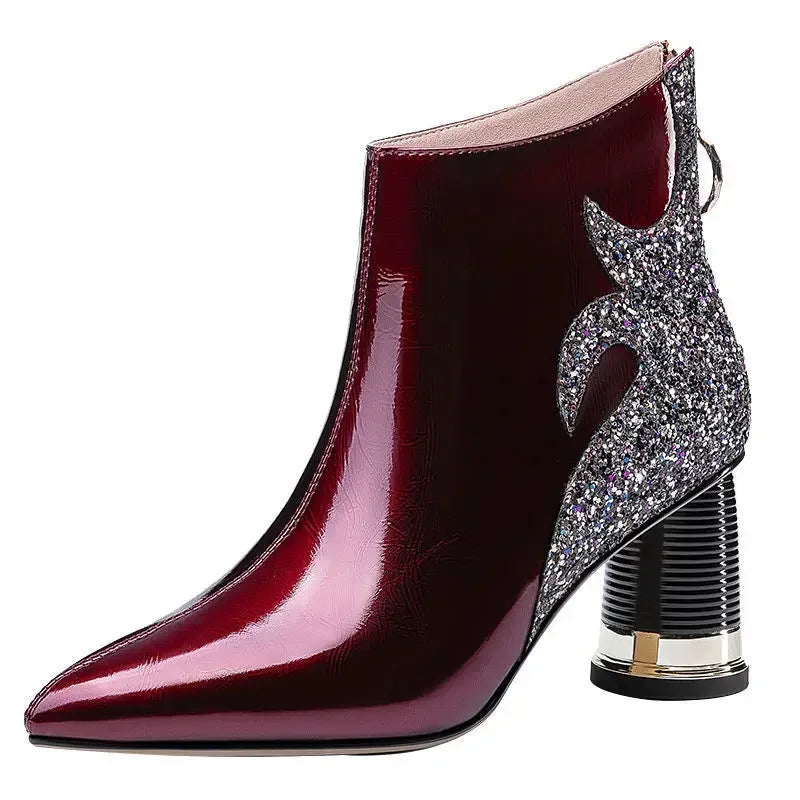 Luxury Women's Red Short Boots New  Autumn Winter Fashion Trend Plush High Heels Party Wedding Casual Shoes Travel Dancing 2024