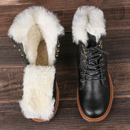 Natural Wool Winter Boots Genuine Natural Cow leather Warmest Men Winter Boots 2024