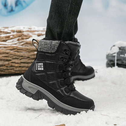 New Warm Plush Men's Snow Boots Lace Up High Top Men's Boots Waterproof Winter Ankle Boots Outdoor Anti-Slip Men Hiking Boots