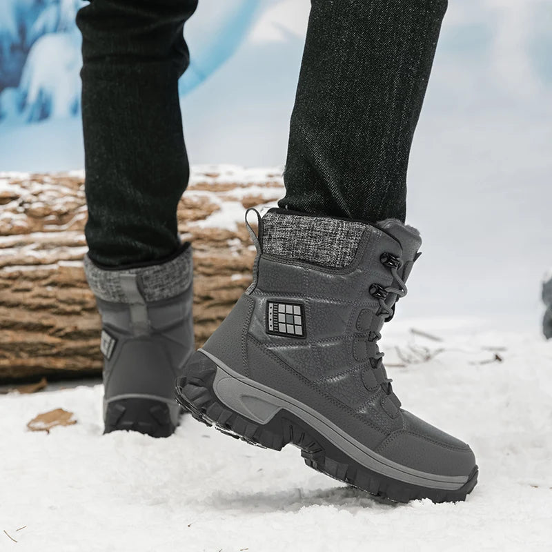 New Warm Plush Men's Snow Boots Lace Up High Top Men's Boots Waterproof Winter Ankle Boots Outdoor Anti-Slip Men Hiking Boots