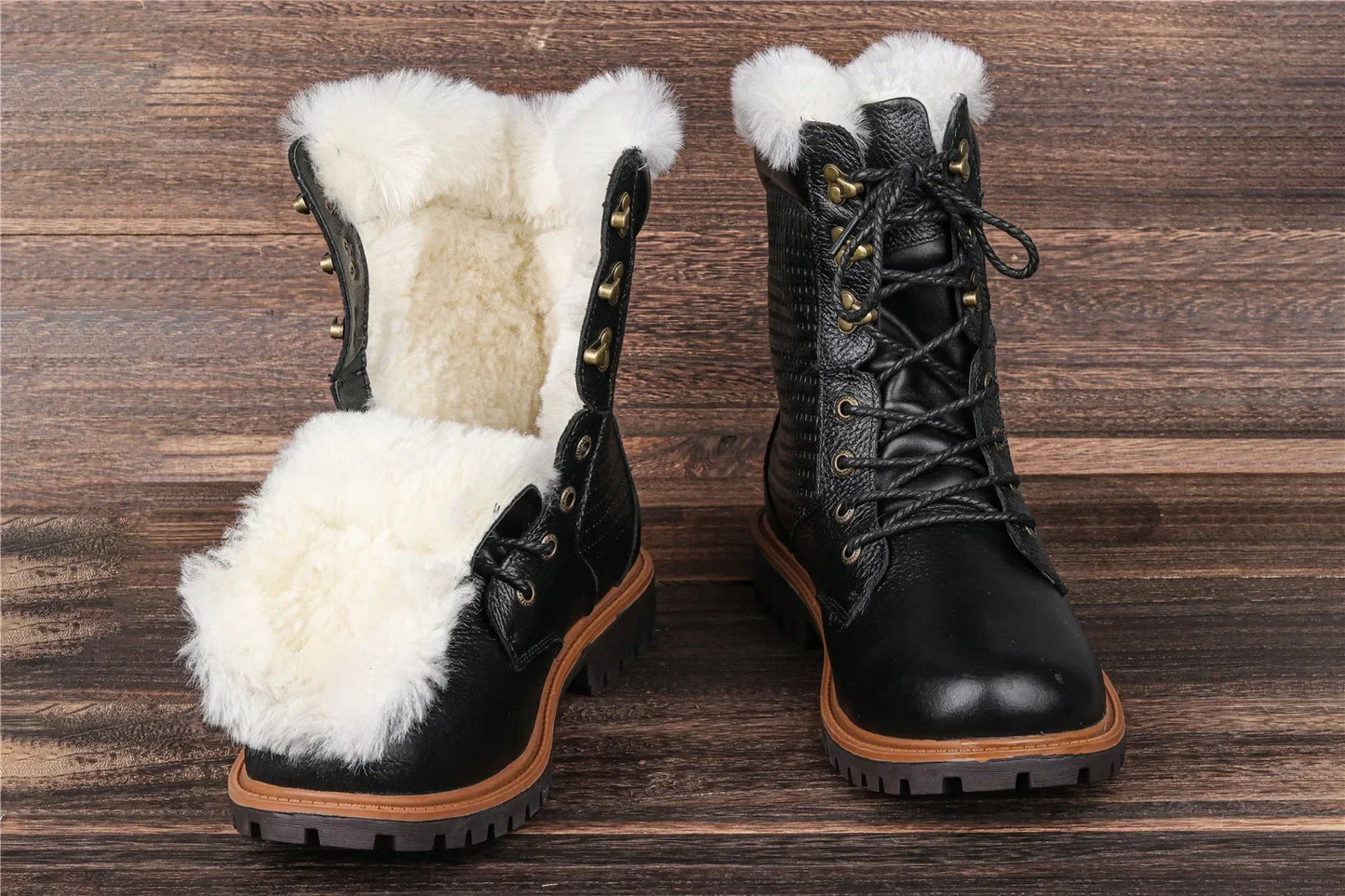 Natural Wool Winter Boots Genuine Natural Cow leather Warmest Men Winter Boots 2024