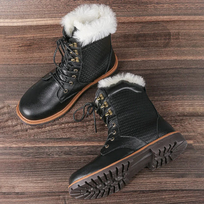 Natural Wool Winter Boots Genuine Natural Cow leather Warmest Men Winter Boots 2024