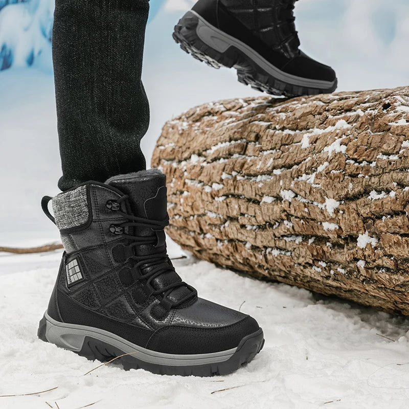 New Warm Plush Men's Snow Boots Lace Up High Top Men's Boots Waterproof Winter Ankle Boots Outdoor Anti-Slip Men Hiking Boots