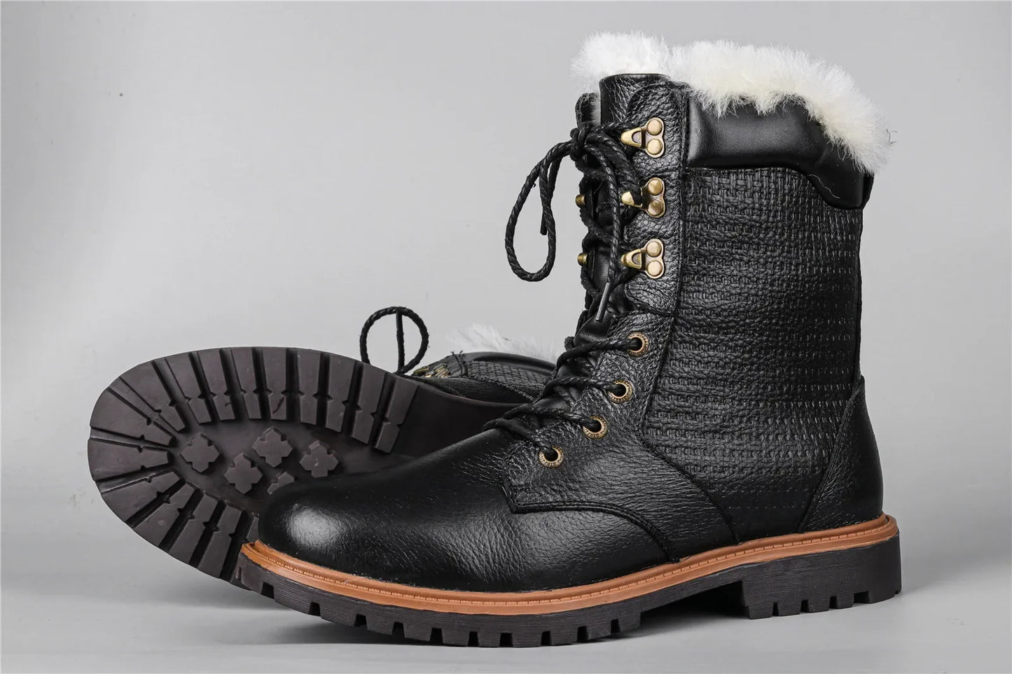 Natural Wool Winter Boots Genuine Natural Cow leather Warmest Men Winter Boots 2024