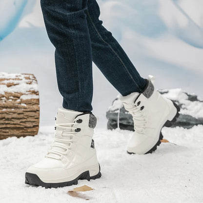 New Warm Plush Men's Snow Boots Lace Up High Top Men's Boots Waterproof Winter Ankle Boots Outdoor Anti-Slip Men Hiking Boots