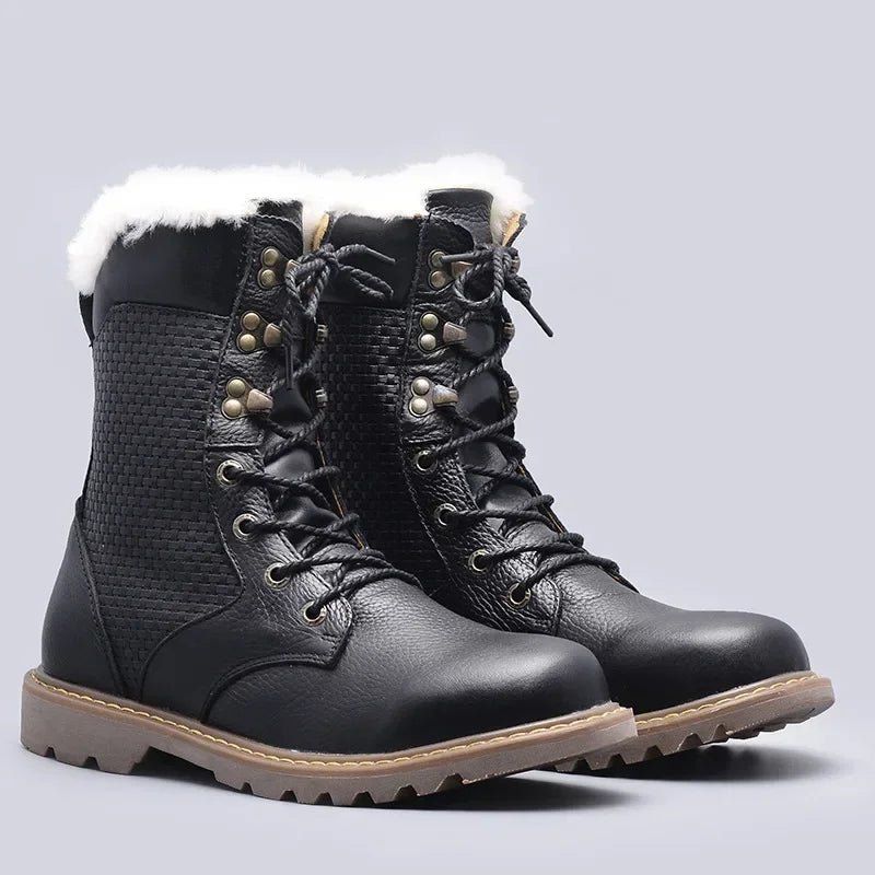 Natural Wool Winter Boots Genuine Natural Cow leather Warmest Men Winter Boots 2024