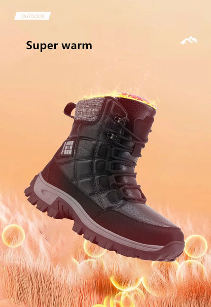 New Warm Plush Men's Snow Boots Lace Up High Top Men's Boots Waterproof Winter Ankle Boots Outdoor Anti-Slip Men Hiking Boots