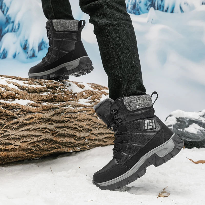 New Warm Plush Men's Snow Boots Lace Up High Top Men's Boots Waterproof Winter Ankle Boots Outdoor Anti-Slip Men Hiking Boots