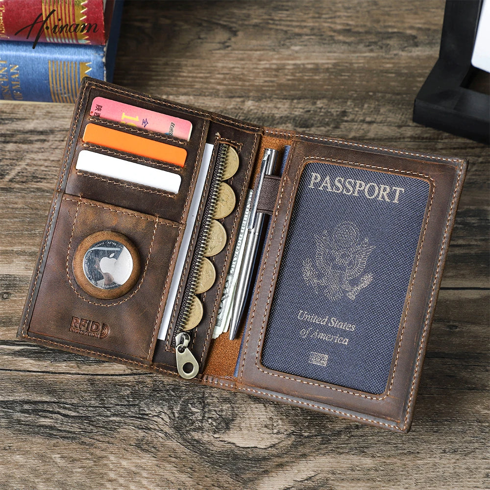 Larson® Wallet: Made with Hand-Stitched Genuine Italian Leather - 1 or 4 Passport Slots, RFID Blocking, & 1 AirTag Slot–Travel with Confidence