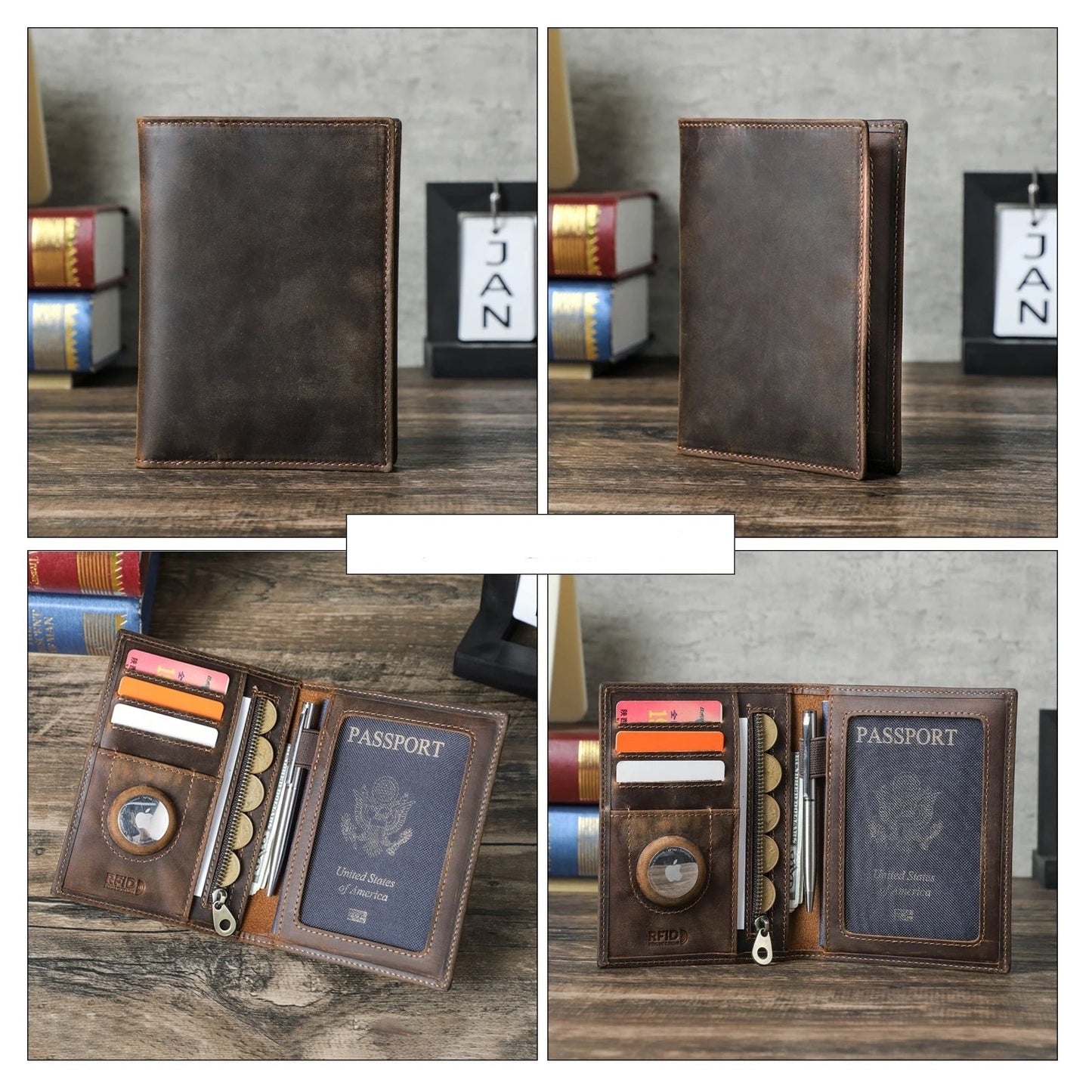 Larson® Wallet: Made with Hand-Stitched Genuine Italian Leather - 1 or 4 Passport Slots, RFID Blocking, & 1 AirTag Slot–Travel with Confidence